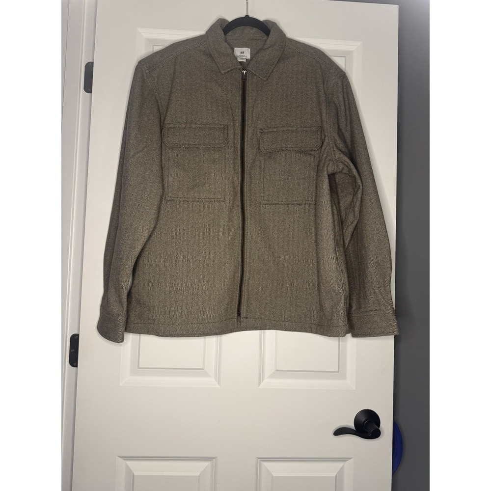 Hm Men's Relaxed Fit Herringbone Jacket Xl Brown Mix